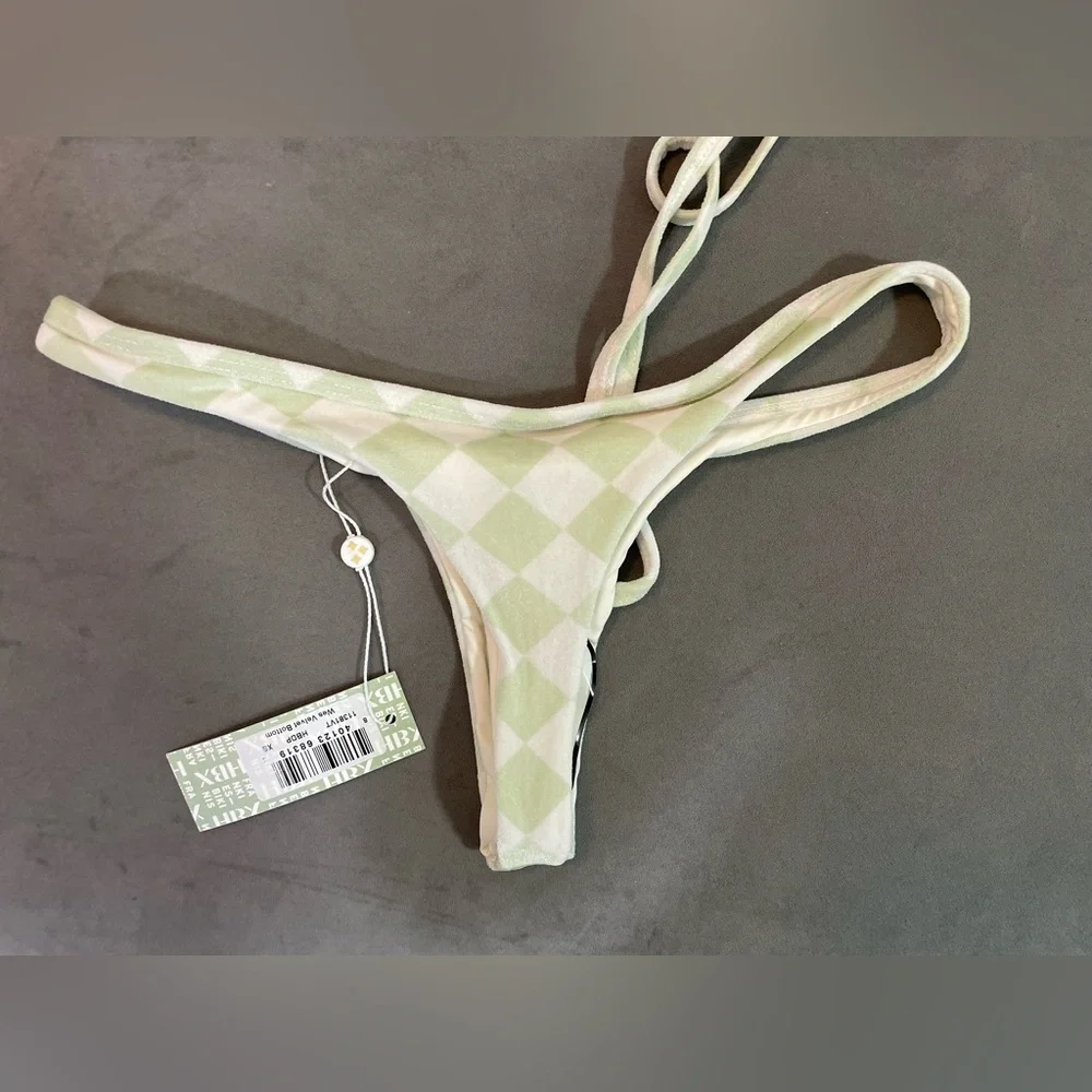 Frankie’s Bikinis light green checkered two piece bikini brand New